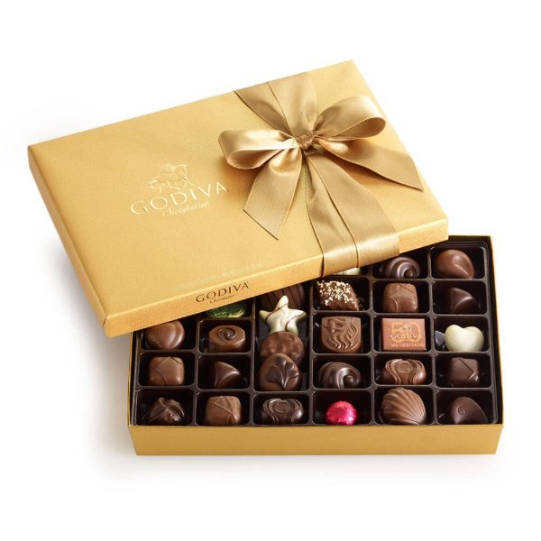 Assorted Chocolate Gold Gift Box, Classic Ribbon, 36 pc. | GODIVA