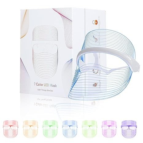 L E D Face Mask Light Therapy, 7 Colors L E D Light Therapy Mask, Red & Blue Light Therapy for Face, Light Mask for Skin Care at Home, Portable Rechargeable