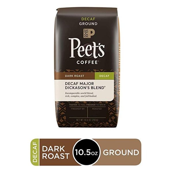 Decaf Major Dickason's Blend, Dark Roast Ground Coffee, 10.5 Ounce Bag, Decaffeinated