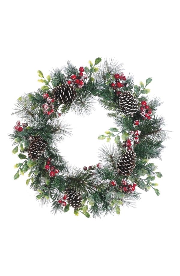 Snow, Pine Cone, Berry & Holly Wreath