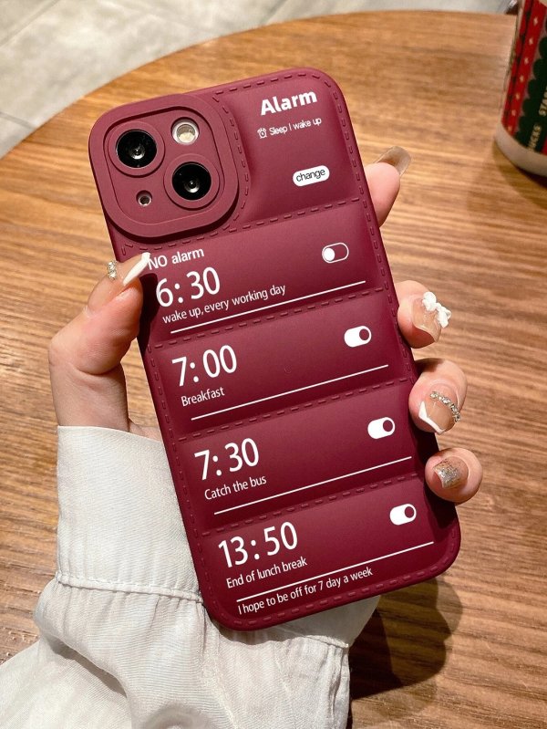 Alarm Clock Pattern Puffer Phone Case