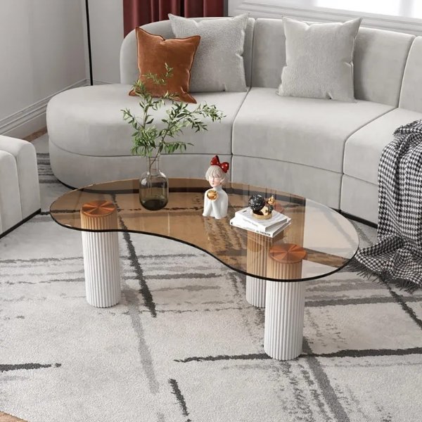 Modern Coffee Table with Tempered Glass & Solid Wood Legs-Homary