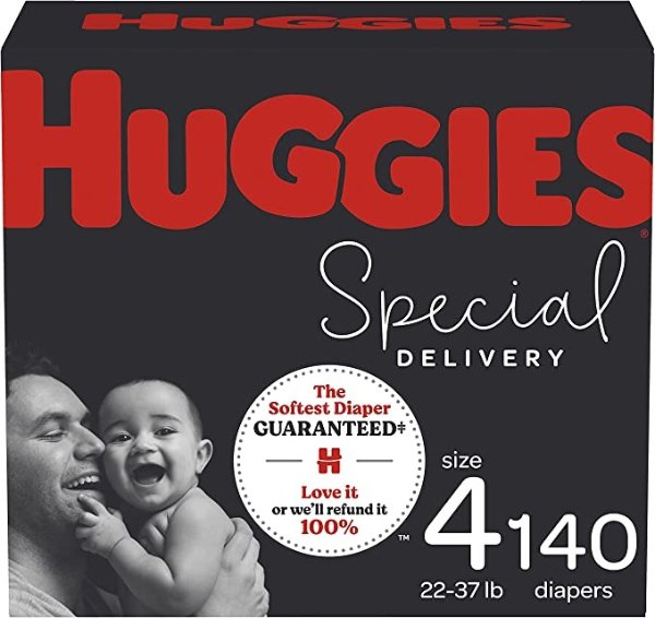 Hypoallergenic Baby Diapers Size 4, 140 Ct, Huggies Special Delivery, Softest Diaper, Safe for Sensitive Skin