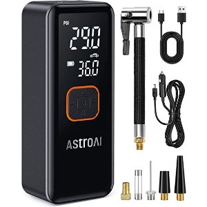 AstroAITire Inflator Portable Air Compressor, Cordless Car Tire Pump with 6600 mAh Battery & DC Cord, 150PSI Bike Pump with Dual Values Display for Cars, Motorcycles, Balls, Car Accessories CZK-3689