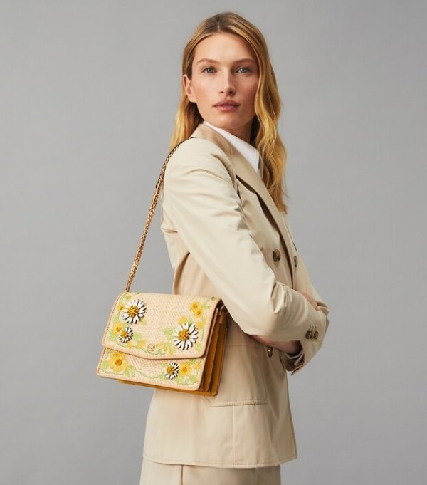 Robinson Embroidered Straw Convertible Shoulder Bag