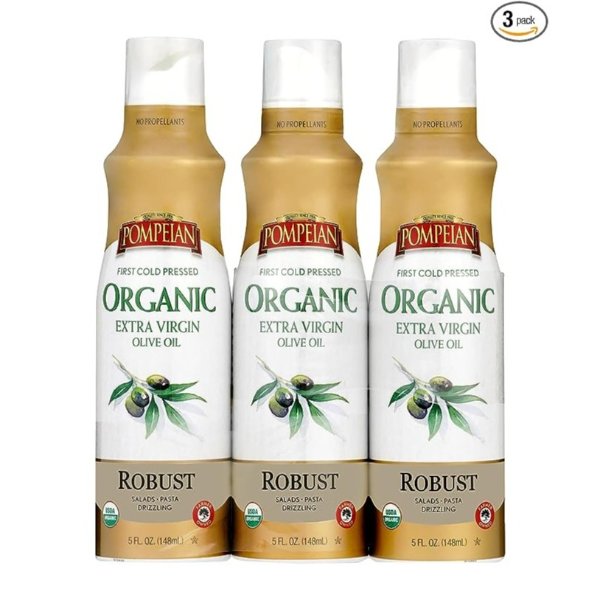 USDA Organic Extra Virgin Olive Oil Non-Stick Cooking Spray, Full-Bodied, Perfect for Salads & Pasta, Naturally Gluten Free, Non-Allergenic, Non-GMO, No Propellant, 5 FL. OZ., 3-Pack