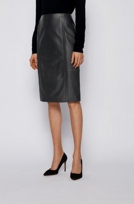 Leather pencil skirt with feature seaming and concealed zip
