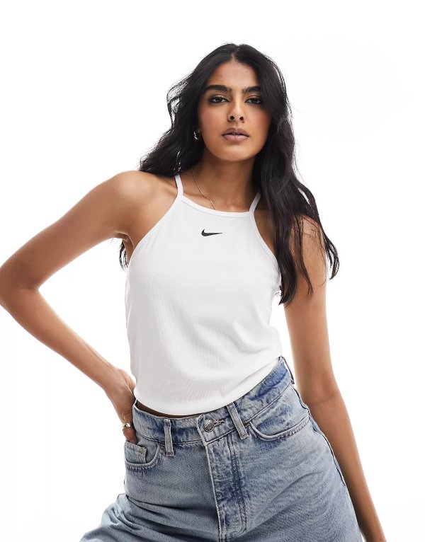 Essential ribbed top in white