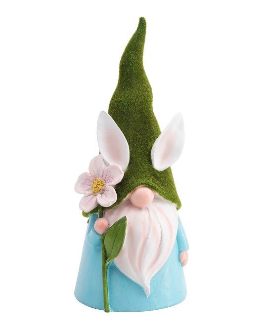 15in Resin Gnome Decor With Easter Lily