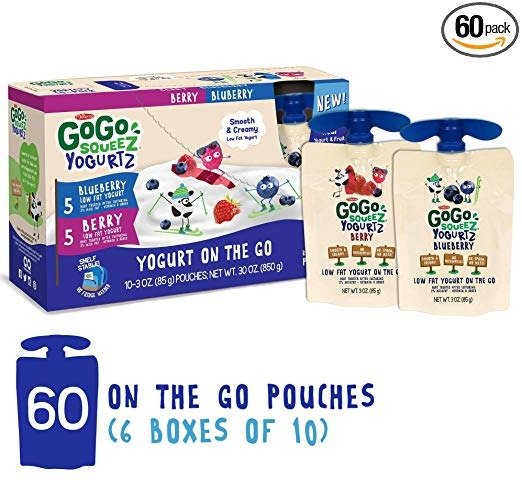 YogurtZ, Variety Pack (Blueberry/Berry), 3 Ounce (60 Count), Low Fat Yogurt Gluten Free, Healthy Snacks, Recloseable, BPA Free Pouches