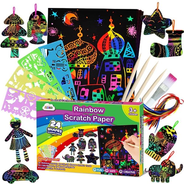 Scratch Paper Art Set for Kids - Rainbow Magic Scratch Off Arts and Crafts Supplies Kits Sheet Pack for Children Girls Boys Birthday Game Party Favor Christmas Easter Craft Gifts