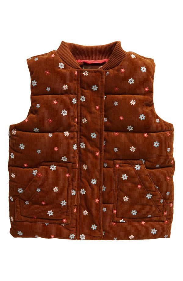Kids' Floral Embroidered Cotton Corduroy Vest