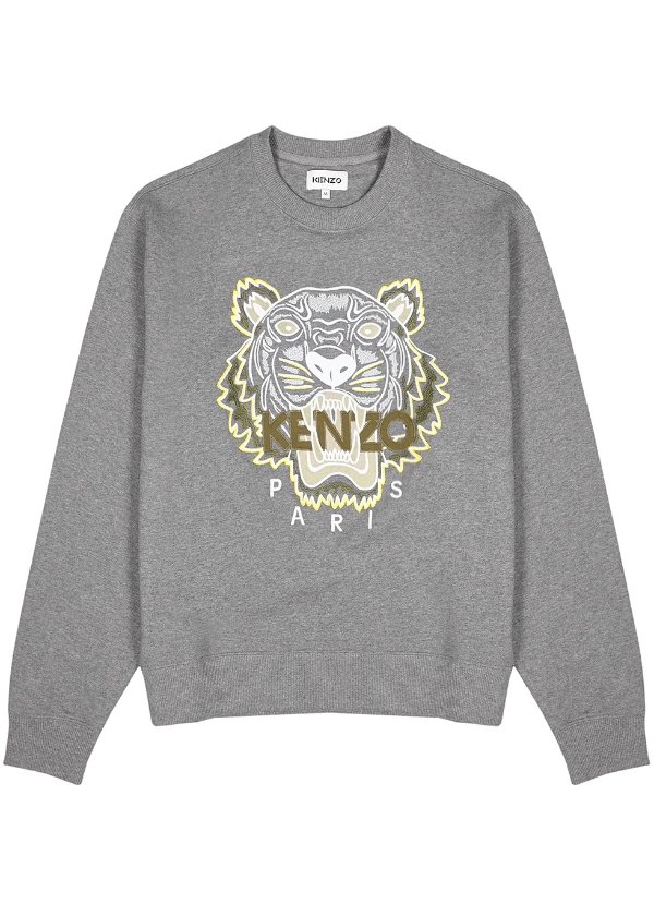 Grey tiger-embroidered cotton sweatshirt