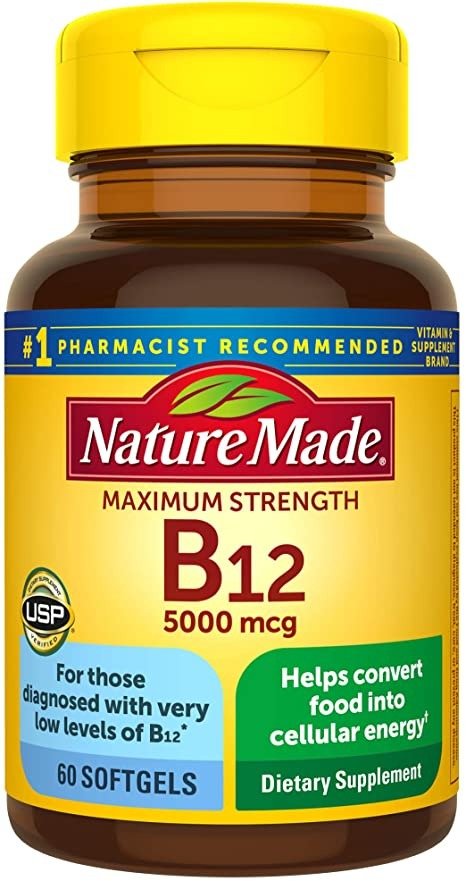Made Maximum Strength Vitamin B12 5000 mcg, Dietary Supplement for Cellular Energy, 60 Softgels, 60 Day Supply