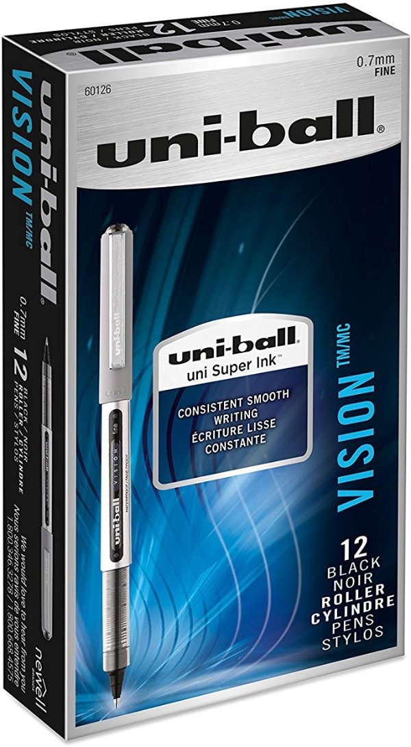 Vision Rollerball Pens, Fine Point (0.7mm), Black, 12 Count