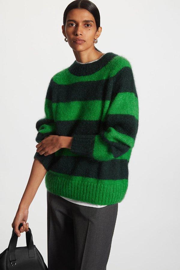 REGULAR-FIT STRIPED SWEATER - GREEN / STRIPED - Jumpers - COS