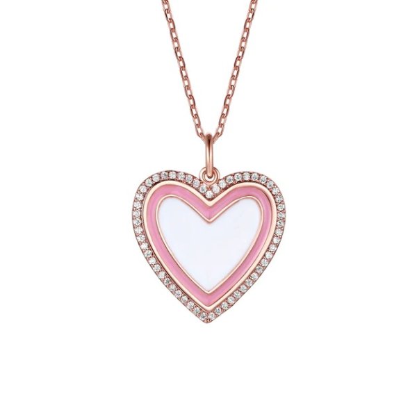 rg children's 18k rose gold plated with diamond cubic zirconia and enamel halo heart pendant necklace