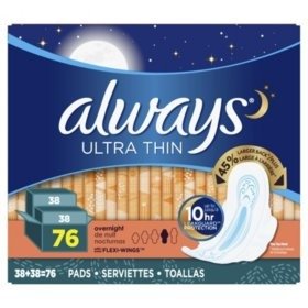 Ultra Thin Overnight Pads with Wings (76 ct.) - Sam's Club