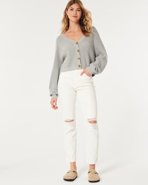 Ultra High-Rise Ripped White Mom Jeans