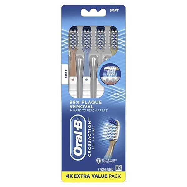 -B CrossAction All In One Manual Toothbrush, Soft, 4 count