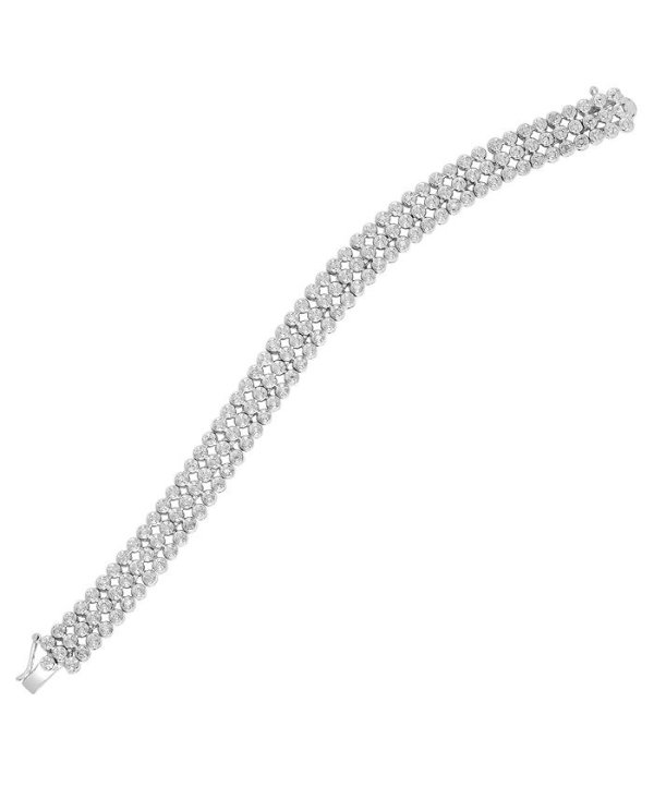 Diamond Accent 3 Row Bracelet in Fine Silver Plate
