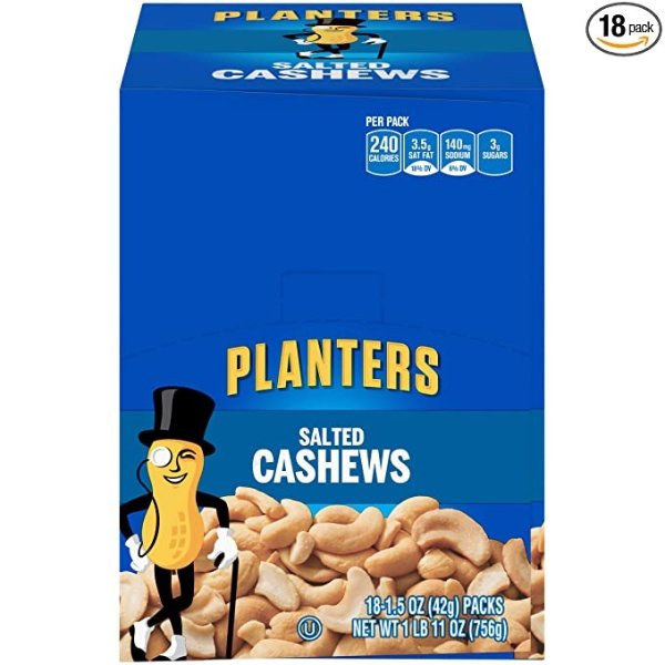 Salted Cashews, 1.5 oz. Bags (18 Pack) | Individually Packed Snacks On the Go | Snacks for Adults | Quick Snacks | Kosher