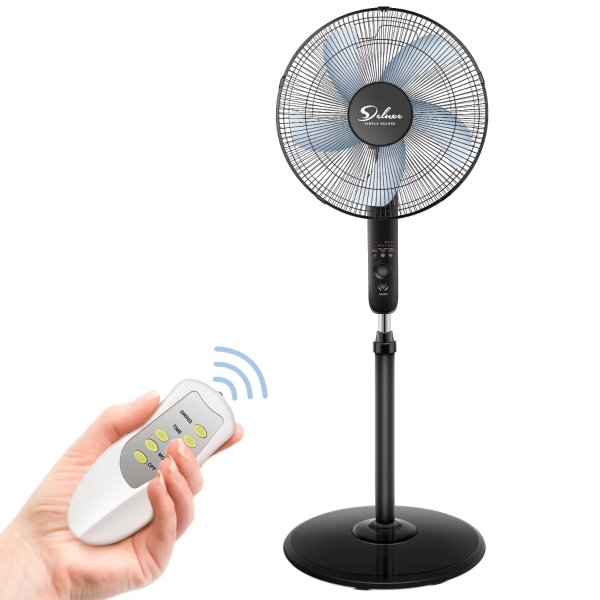 16 Inch Oscillating Fan Pedestal Fan Stand Fan with remote Contral 3 Adjustable Speed, Black
