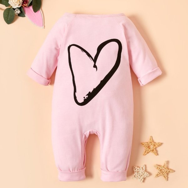 Heart Print Long-sleeve Baby Jumpsuit
