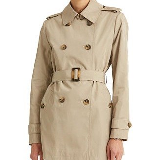 Women's Petite Double-Breasted Belted Trench Coat