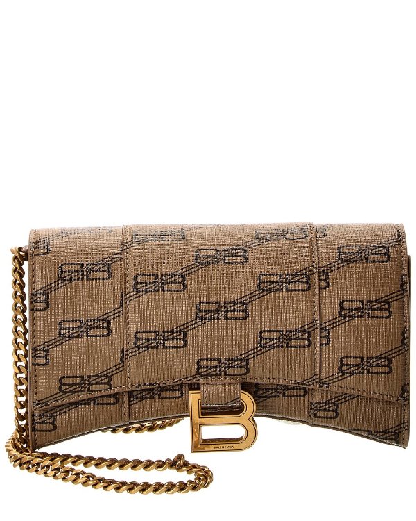 Hourglass Coated Canvas Wallet On Chain / Gilt