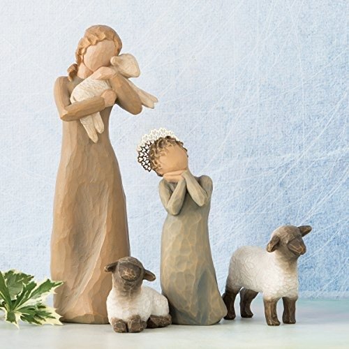 Willow Tree hand-painted sculpted figures, Little Shepherdess, 3-piece set