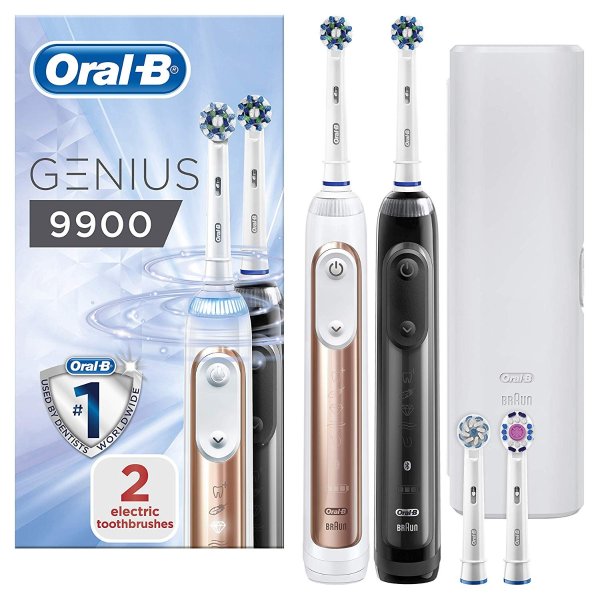Oral-B Genius 9900 Electric Toothbrush, Orchid Purple App Connected Handle, 6 Modes Including Whitening, Sensitive and Gum Care, Pressure Sensor, 4 Toothbrush Heads, Dragonfly Design USB Travel Case