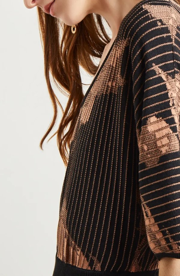 Batwing Sleeve Jacquard Midi Sweater Dress