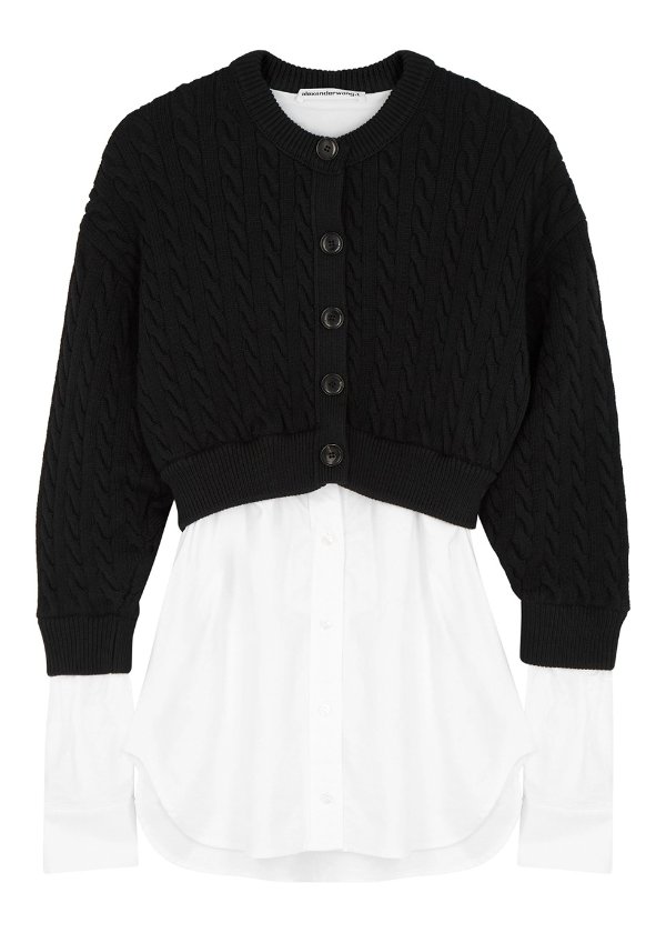 Black layered cable-knit cardigan