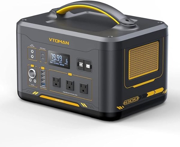 VTOMAN Jump 1000 Portable Power Station 1000W (Peak 2000W), 1408Wh LiFePO4 (LFP) Battery Powered Generator with 3x Pure Sine Wave 1000W AC Outlets, for Outdoor Camping & Home Backup