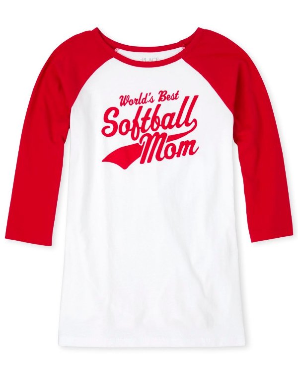 Womens Matching Family Short Raglan Sleeve 'World's Best Softball Mom' Graphic Tee