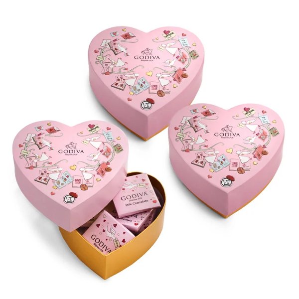 Limited Edition Chocolate Mini Heart Gift Box, Set of 3, 6 pc. each
