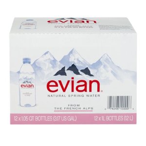 Evian Natural Spring Water, 1 L, 12 Count