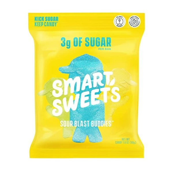 Sour Blast Buddies, Candy with Low Sugar (3g), Low Calorie, Plant-Based, Free From Sugar Alcohols, No Artificial Colors or Sweeteners, Pack of 6, New Juicy Recipe