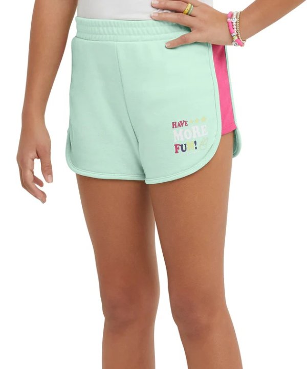 Cresting Wave Green & Pink 'Have More Fun' Logo Drawstring Shorts - Girls