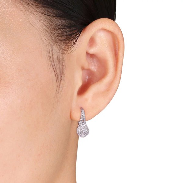 Nearly 1/2 Carat Diamond Double Halo Leverback Hoop Earrings, 3/4 inch for Women