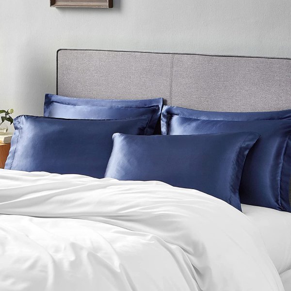 EHEYCIGA Satin Pillowcase for Hair and Skin Silk Pillowcase Set of 2 Navy