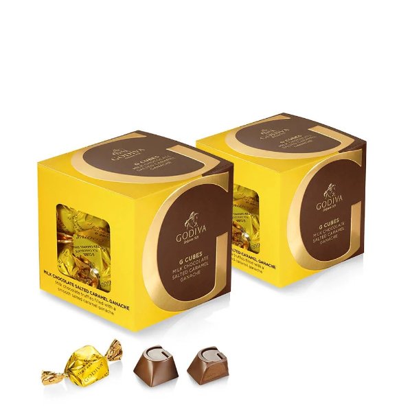 Milk Chocolate Caramel G Cube Box, Set of 2, 22 pcs. each | GODIVA