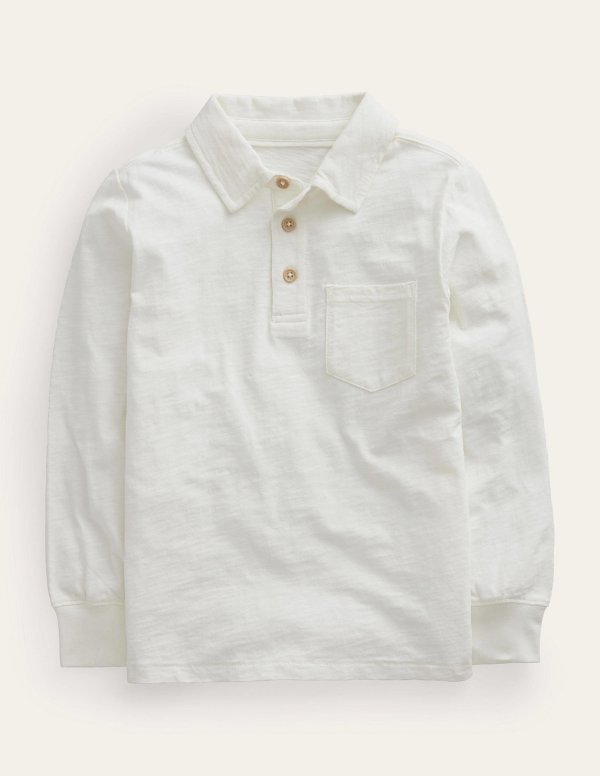 Slubbed Long-Sleeve Polo ShirtIvory