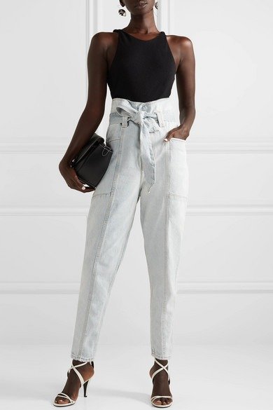 Vieno belted high-rise tapered jeans