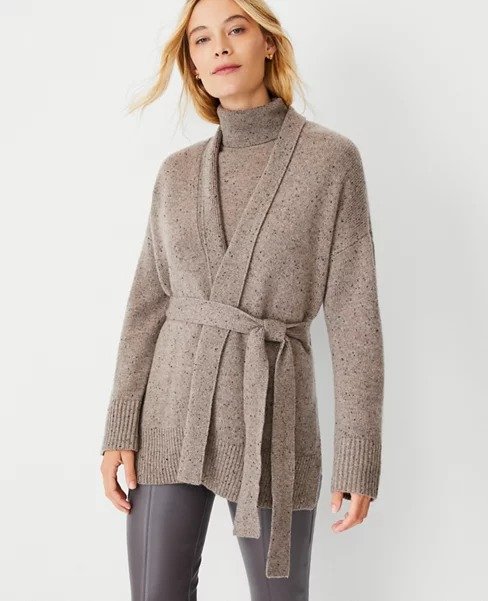 Flecked Cashmere Belted Cardigan | Ann Taylor