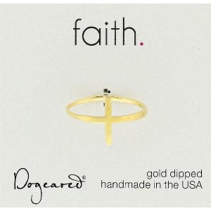 Dogeared Gold Plated Sterling Silver Faith Large Sideways Cross Ring, Size 8