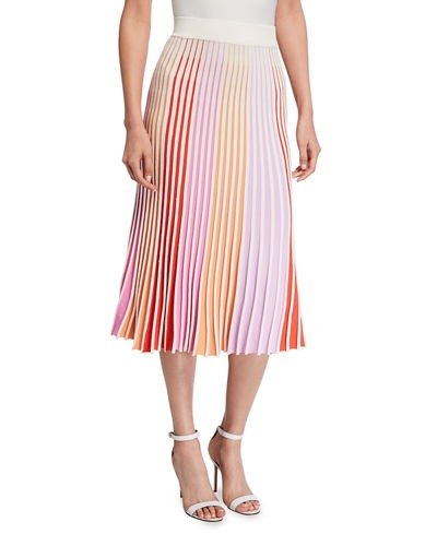 Pleated Stripe Midi Skirt
