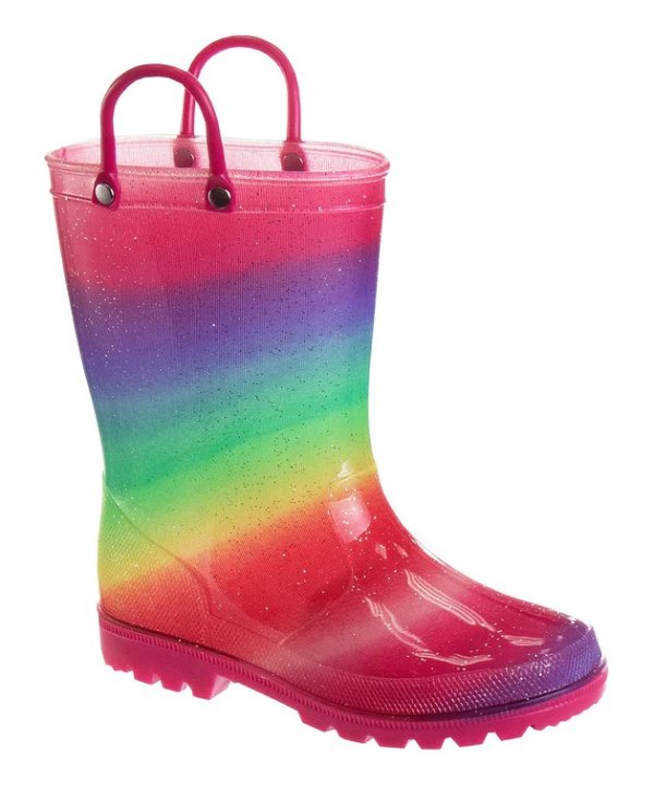 Red & Purple Rainbow Rain Boots - Girls