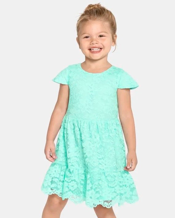 Toddler Girls Mommy And Me Short Sleeve Lace Woven Ruffle Dress | The Children's Place - MELLOW AQUA